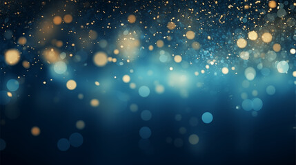 Elevate your design with mesmerizing blue and gold lightbeaded bokeh lights in this abstract , featuring dark sky-blue and dark blue hues, enhanced by enchanting lens flares