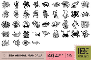 Set of Sea Animal Mandala SVG Files - obrazy, fototapety, plakaty