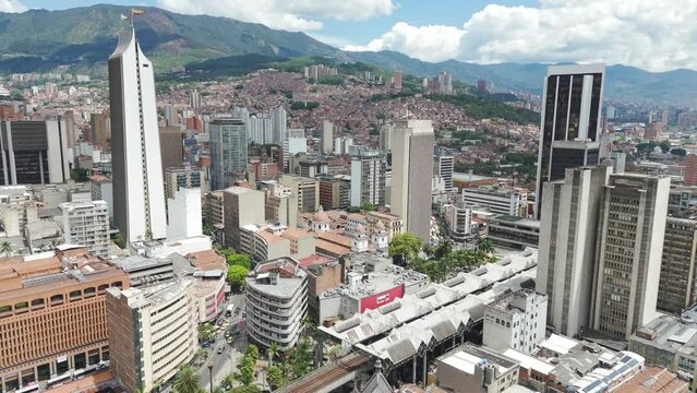 Skyscraper High-Rise Buidlings in Downtown Medellin, Columbia, Aerial