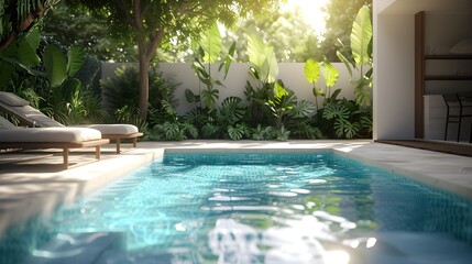 realistic photo of a swimming pool with a minimalist concept