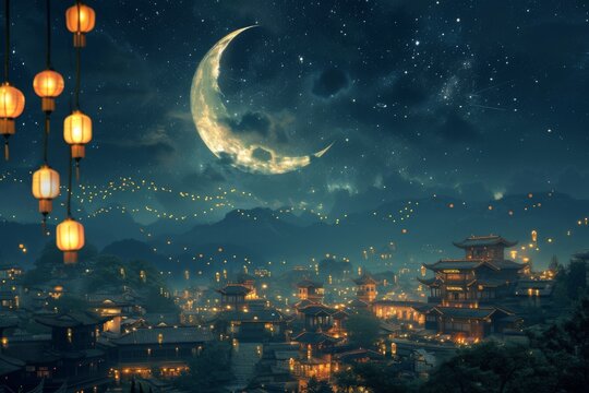 Floating lanterns add a magical touch to the atmosphere