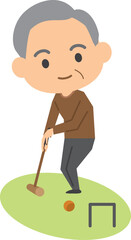 ゲートボールをするおじいさんのイメージイラスト