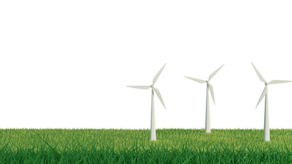 wind turbine and green grass field view background 3D rendering