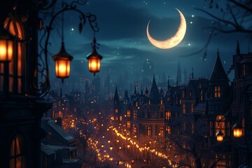 mystical and atmospheric nighttime cityscape