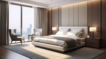 Fototapeta na wymiar Luxury bedroom interior design. Generative AI