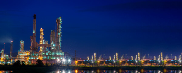 Banner Oil refinery gas petrol plant industry with crude tank, gasoline supply and chemical...