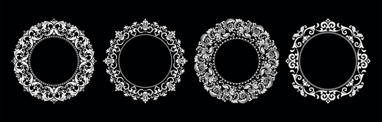 Set of decorative frames Elegant vector element for design in Eastern style, place for text. Floral black and white borders. Lace illustration for invitations and greeting cards.