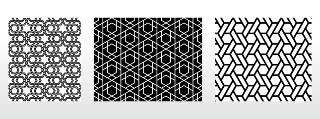 Geometric set of seamless black and white patterns. Simple vector graphics