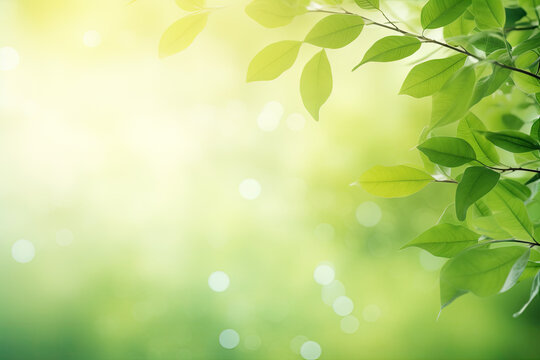 Green leaves, blurred backgrounds with bokeh, free space and nature.