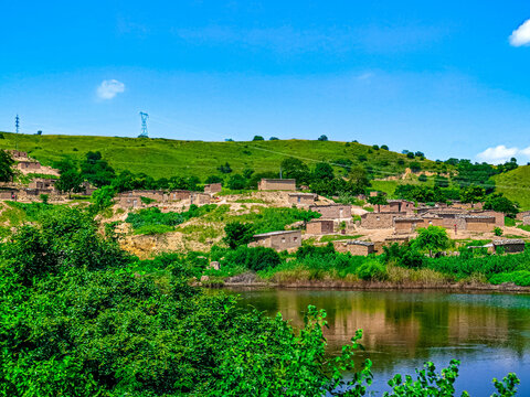 view of the river and the village