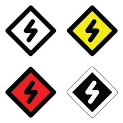 high volt danger caution sign of outline various different colors alert electrical hazard traffic warning danger icon design vector flat design for website mobile isolated on white Background