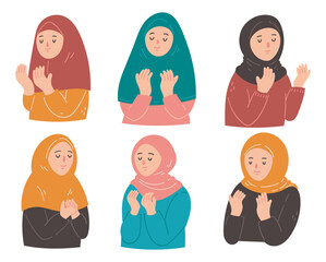 moslem woman praying, flat style illustration - 722697741