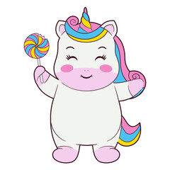 Cute Unicorn Holding Lollipop Illustration