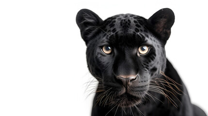 Black Leopard 6 years old in front of a white background, copy space, generative ai