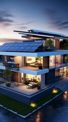 Obraz premium Futuristic generic smart home with solar panels rooftop