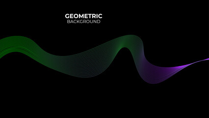 Abstract background with purple and green glowing geometric curve lines. Modern minimal trendy shiny purple lines pattern. banner, cover, poster, flyer, brochure, website, card. Vector illustration