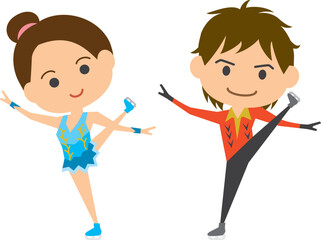 フィギュアスケーターのイメージイラスト（男女セット）