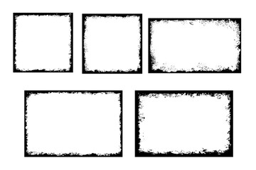 Grunge frame set. Grunge square border. Ink empty black boxes. Vector illustration isolated on white background.