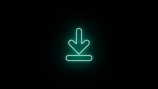 Neon download icon. neon glowing Download button. Software download icon. Download files icon. simple download icon isolated on black background. Arrow downloading icon.