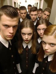 Obraz premium A group of young people in black suits and ties. Generative AI.