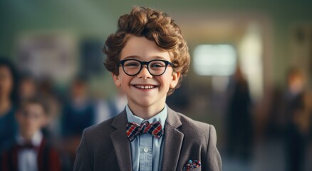 A boy wearing glasses and a bow tie. Generative AI.