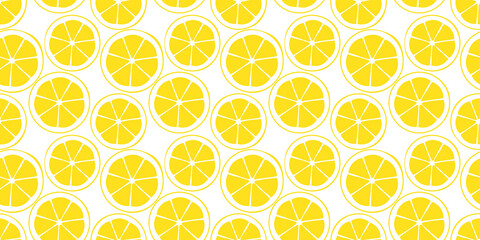 Lemon fruit circle slice seamless pattern illustration. Modern yellow cooking ingredient cartoon background. Fresh citrus cocktail or restaurant backdrop.