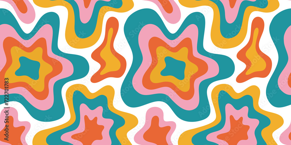 Aufkleber abstract psychedelic tie dye seamless pattern illustration with colorful trippy wavy shapes in retro