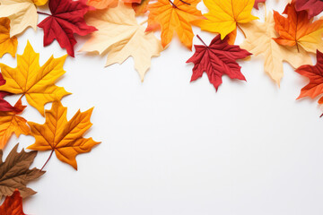 Naklejka na ściany i meble Warm autumn leaves frame the season's natural palette in a Thanksgiving motif. AI Generative.