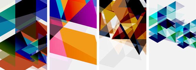 Colorful bright triangles with various colors and transparencies. Vector illustration For Wallpaper, Banner, Background, Card, Book Illustration, landing page