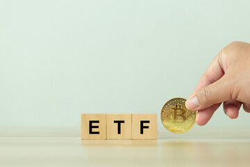 Bitcoin Cryptocurrency ETF, exchange traded funds concept. Enter