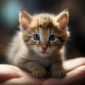tiny kitten in the palm of a hand
