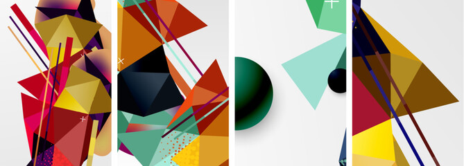 Geometric elements in abstract poster composition set. Vector illustration For Wallpaper, Banner, Background, Card, Book Illustration, landing page