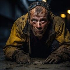 Obraz premium A man in a yellow jacket and glasses is looking at the camera. Generative AI.