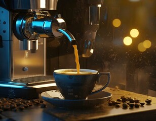 fresh aroma espresso coffee with coffee machine