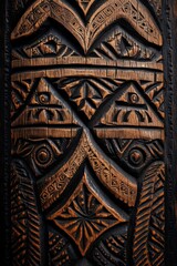 Ancient Tribal Design Background on Decorative Wooden in the Style of African Textile Patterns - Texture Rich Compositions in Dark Bronze - Mural Wallpaper created with Generative AI Technology