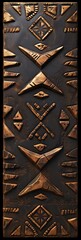 Ancient Tribal Design Background on Decorative Wooden in the Style of African Textile Patterns - Texture Rich Compositions in Dark Bronze - Mural Wallpaper created with Generative AI Technology