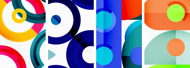 Circles and rings geometric backgrounds. Posters for wallpaper, business card, cover, poster, banner, brochure, header, website