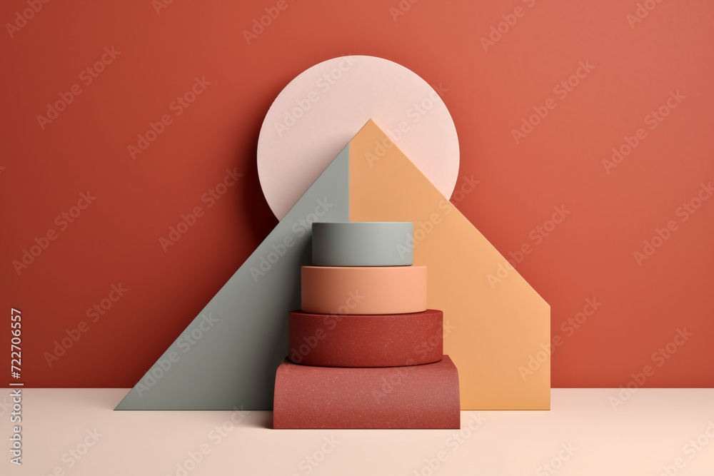 Wall mural Graphic resources. Minimalist and abstract blank colorful canvas background from various geometric shape objects. Pastel colors, retro vintage style - Wall murals