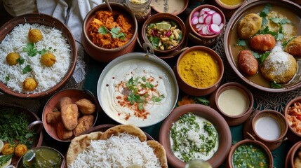 Indulging in the Richness of Specialties  Lassi, Rabri, and Dahivada - from the Heart of Traditional Bangladeshi Cuisine - obrazy, fototapety, plakaty