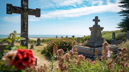 Cemetery in Omaha beach Normandy - obrazy, fototapety, plakaty