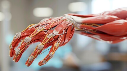 Obraz na płótnie Canvas Arm Anatomy Unveiled Intricate Details of Muscles, Bones, and Tendons in Stunning Visualization