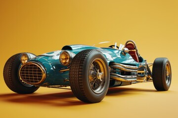 Blue Toy Race Car, on an Isolated Yellow Background, Generative AI