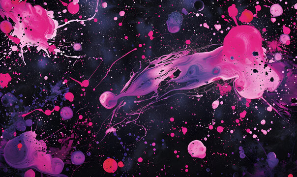 pink and purple splatter pattern splash with a black, Generative AI