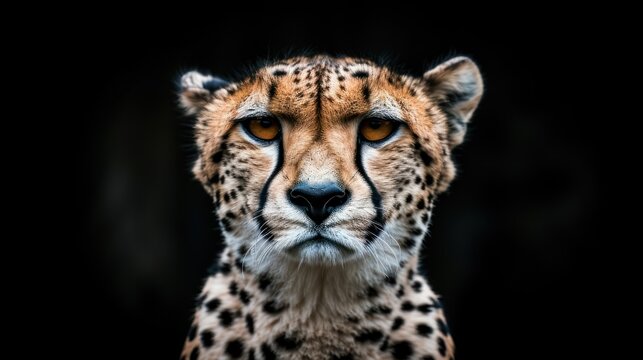  a close up of a cheetah's face with an intense look to it's left side. © Olga