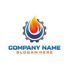 Flame and drop water, cooling and heating logo template. Plumbing, heating, gas supply, air conditioner, service and repair vector design