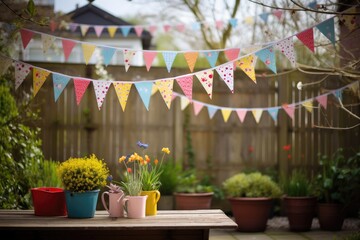 Fototapeta na wymiar Easter Bunting: Hang Easter bunting in the backdrop for a festive and colorful scene.