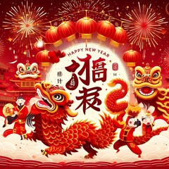 Illustration welcoming a lively Chinese New Year celebration