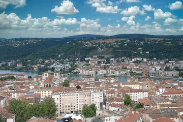Fototapeta na wymiar Vienne, France, aerial view of the city, with the Saint-Maurice cathedral, colorful houses 