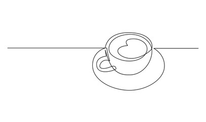 Cup continuous line art. Coffee or tea cup one line drawing. Hot drink with steam