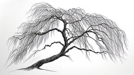  a black and white photo of a tree with a white sky in the background and a black and white drawing of a tree in the foreground.